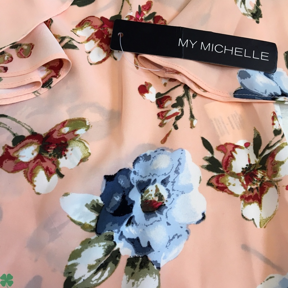 NWT My Michelle Peach 3/4 Sleeves Ruffled Blouse - Picture 4 of 9